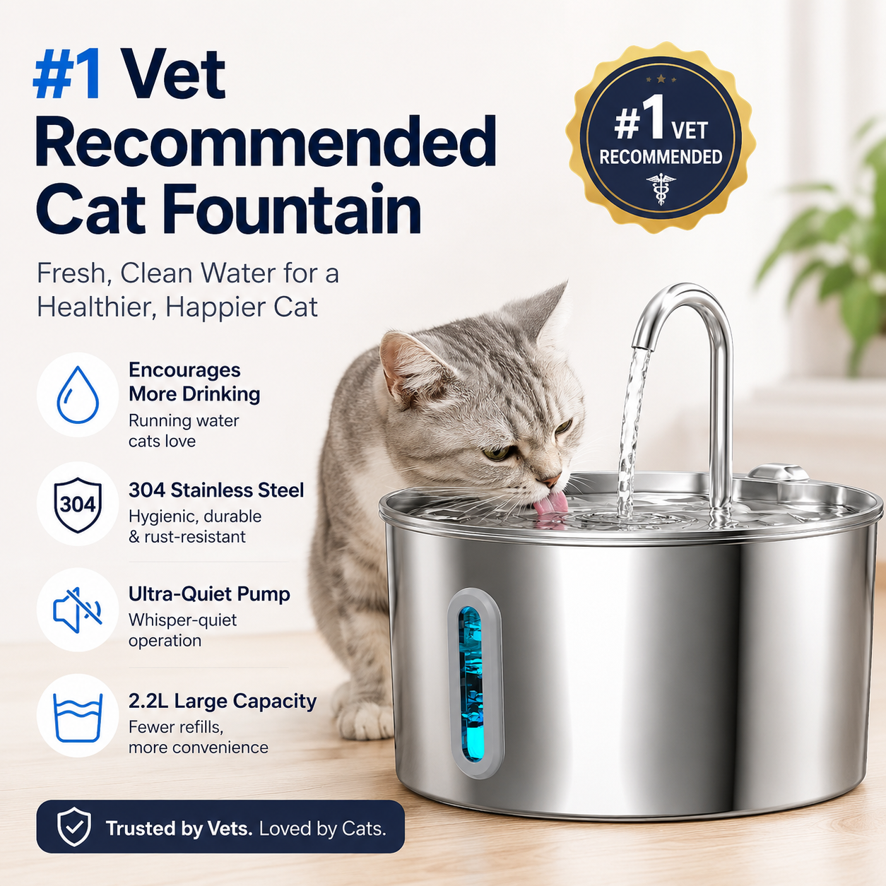 PurrFlow™ 2.2L AquaSpring Fountain